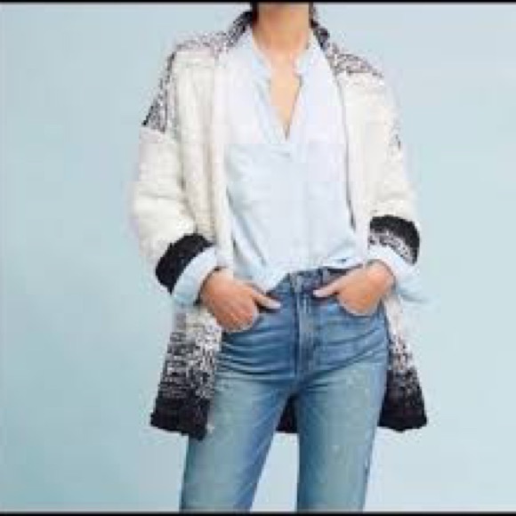 Anthropologie NWOT Akemi + Kin Black White Ombré Chunky Knit Cardigan - Picture 2 of 16